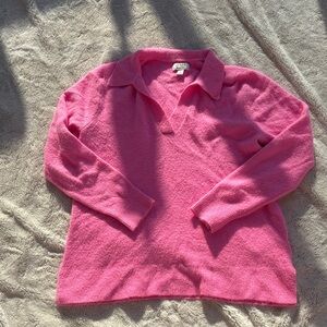 J.Crew Pink Collared Sweater Knit Top Size Small Pullover Long Sleeve Preppy